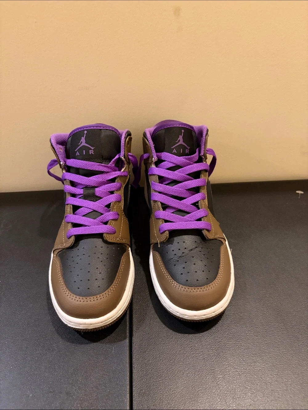 Jordan Kids High-Top Sneakers in Brown, Black & Purple